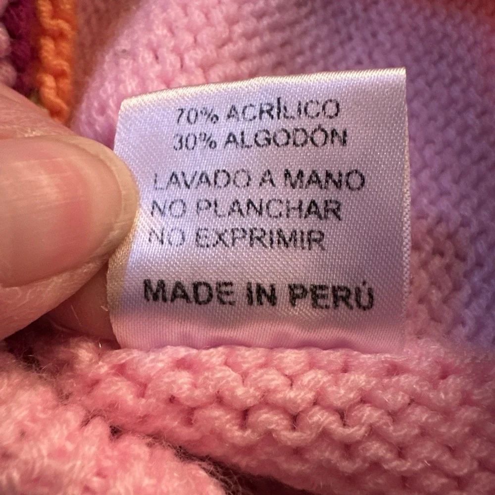 Handmade Peruvian Knit Zip Hoodie Kids 2T Multicolor Animal Landscape Sweater